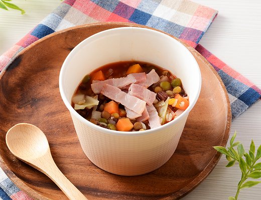 厳選おすすめ もち麦プチプチ！ベーコンと豆のトマトスープ