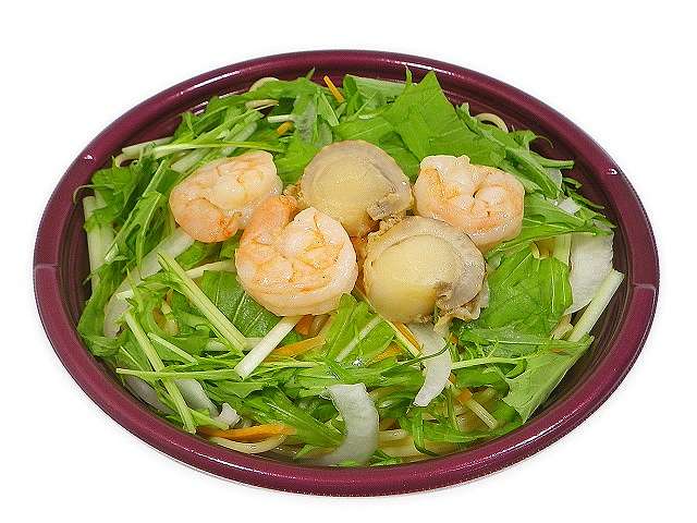海老と帆立と水菜の　スープパスタ（塩味）
