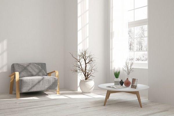 ベースは白やグレー、家具は薄めな色の木製、そしてネイチャー感のある小物。