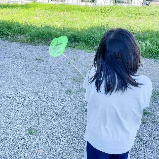 虫とりあみで大はしゃぎ