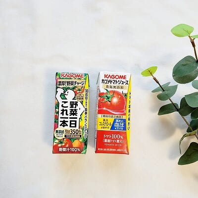 「カゴメ 野菜一日これ一本 200ml」または「カゴメ トマトジュース食塩無添加 200ml」