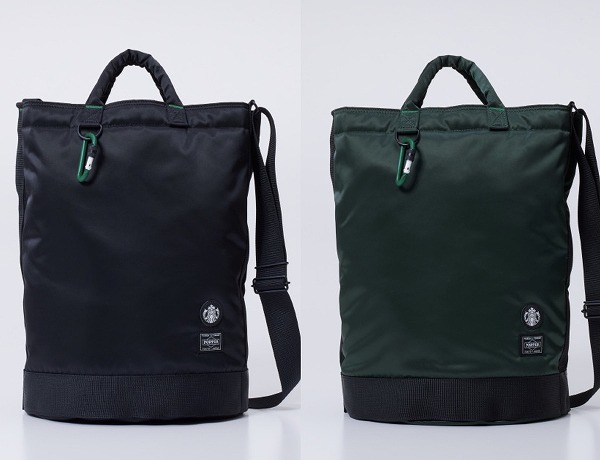 PORTER コーヒービーン シェイプ　ドラムバッグ　ブラック／ダークグリーン