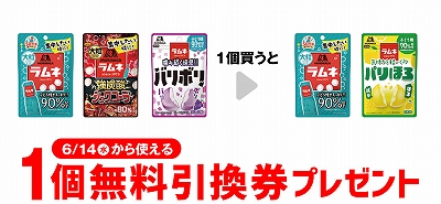 ⑥「森永 大粒ラムネ」「森永 大粒ラムネ 強炭酸シュワコーラ」「森永 バリボリラムネ グレープ味」