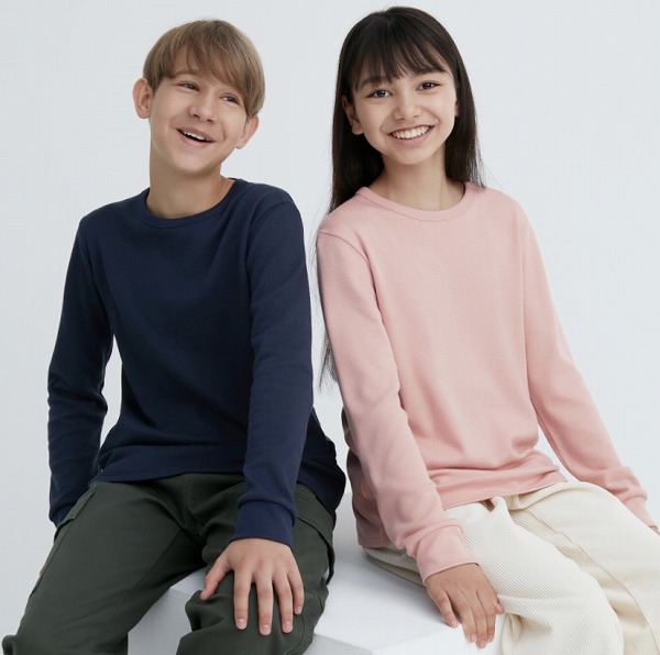 KIDS ヒートテックコットンワッフルクルーネックTシャツ（極暖・長袖）