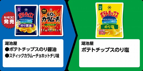 湖池屋 ポテトチップスのり醤油・スティックカラムーチョホットチリ味