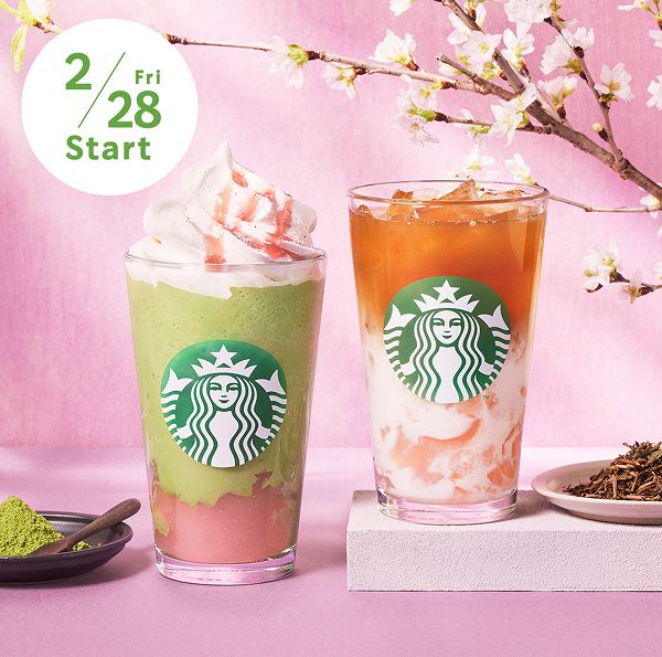 抹茶と桜わらびもち フラペチーノ®/ほうじ茶&クラシックティーラテ 桜わらびもち入り