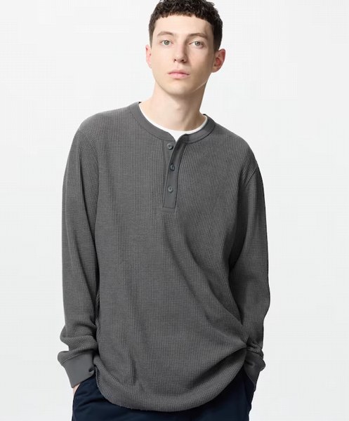 ワッフルヘンリーネックTシャツ