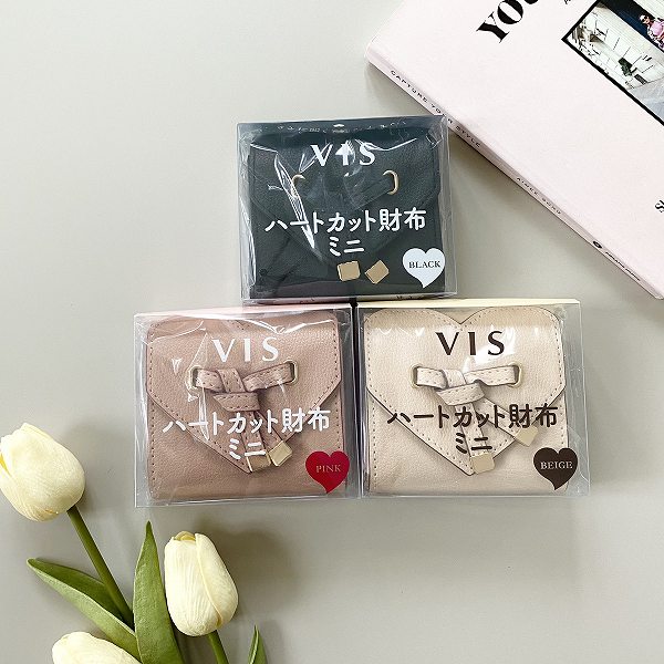 『VIS ハートカット財布ミニ BLACK/PINK/BEIGE』