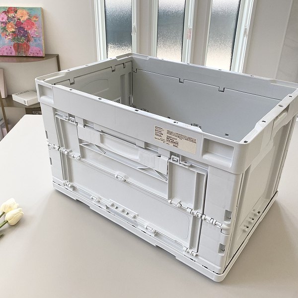 再生ポリプロピレン入り　折りたたみコンテナ　窓付　５０Ｌ　ホワイトグレー