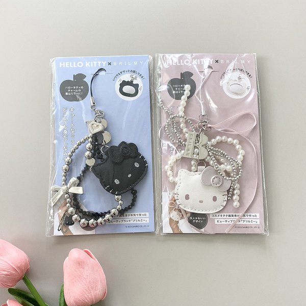 『HELLO KITTY × BRILMY いつでもササッとお直しできる ミラー付きビーズストラップ BOOK PALE BLACK ver/PINK ver. SPECIAL PACKAGE』