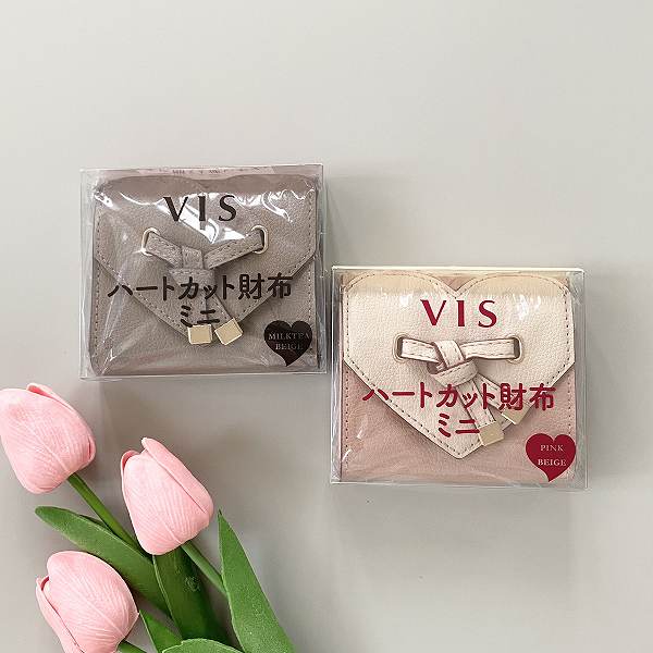 『VIS ハートカット財布ミニ MILKTEA BEIGE/PINK×BEIGE』