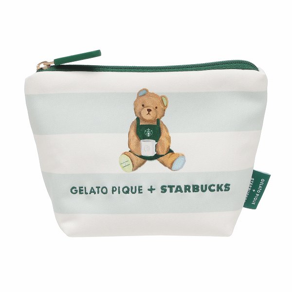 gelato pique ベアプリントボーダーポーチ　ミントグリーン