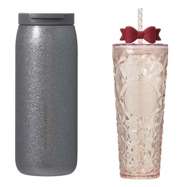 【オンライン商品】カンシェイプステンレスボトルグリッターグレー355ml/ホリデー2025コールドカップタンブラーリボン710ml