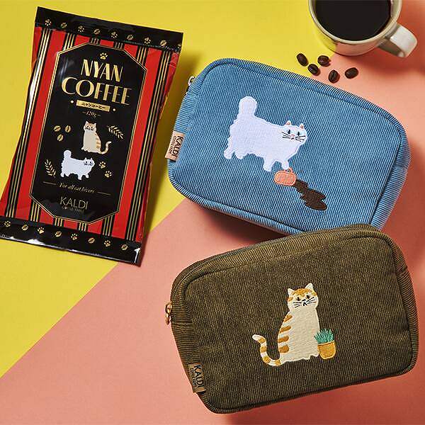 ニャンコーヒー＆コーデュロイポーチセット（茶トラ/白ネコ）