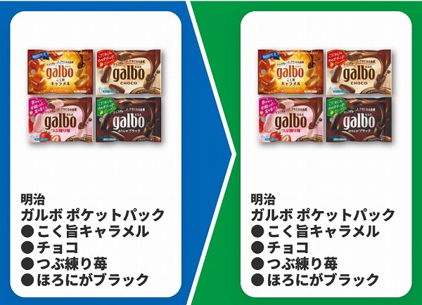 明治 ガルボ ポケットパック こく旨キャラメル/チョコ/つぶ練り苺/ほろにがブラック