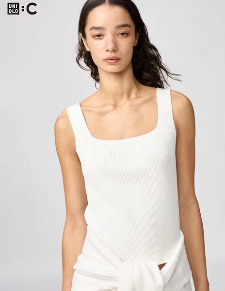 3Dリブスクエアネックセーターノースリーブ