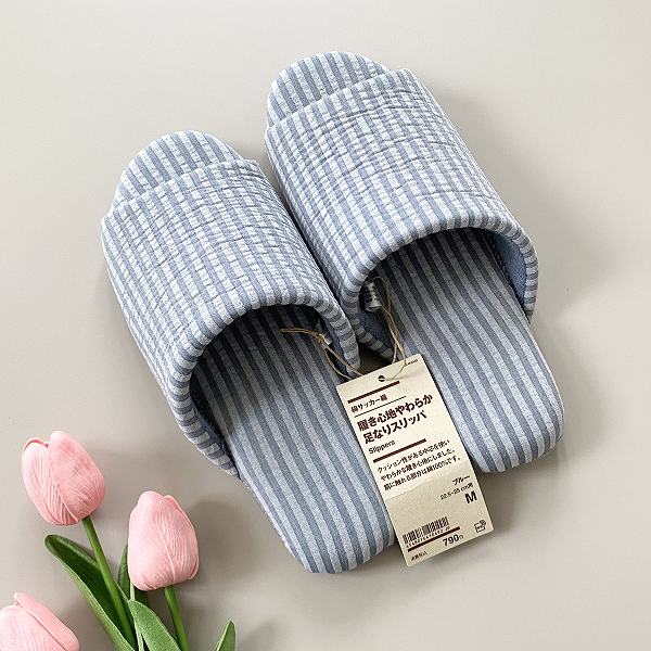 綿サッカー織 履き心地やわらか足なりスリッパ