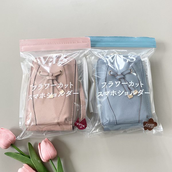 『VIS フラワーカットスマホショルダー PINK/SAXE BLUE』