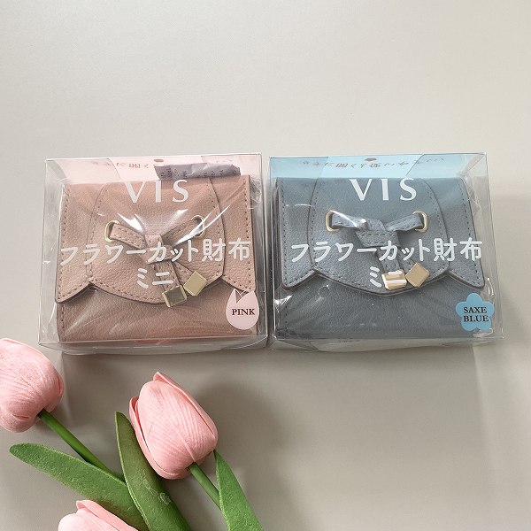 『VIS フラワーカット財布ミニ PINK/SAXE BLUE』
