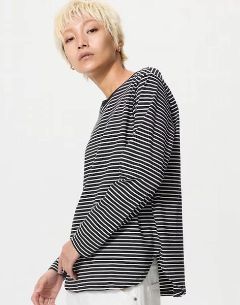 ソフトコットンラウンドヘムT/長袖/ボーダー