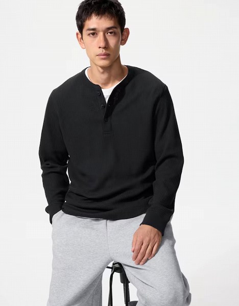 ワッフルヘンリーネックTシャツ/長袖