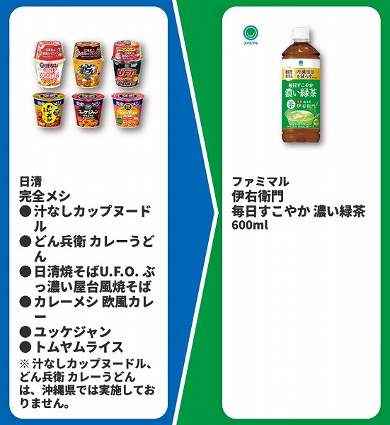 日清 完全メシ 汁なしカップヌードル/どん兵衛 カレーうどん/日清焼そばU.F.O. ぶっ濃い屋台風焼そば/カレーメシ 欧風カレー/ユッケジャン/トムヤムライス