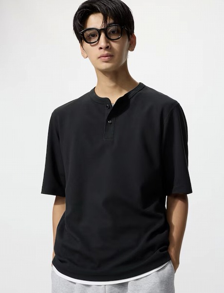 ドライワッフルヘンリーネックTシャツ