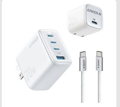 ANKER　急速充電器　2個＆USB-Cケーブル2本セット　70W 4ポート・30W　単ポート