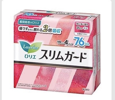 ロリエ スリムガード 特に多い昼用 25cm 羽つき 19個×4パック