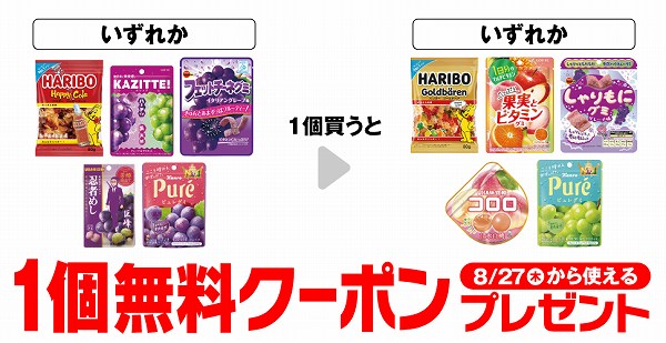 ハリボー ハッピーコーラ/カジッテ グレープ&マスカット/フェットチーネグミ イタリアングレープ/忍者めし 巨峰味/カンロ ピュレグミ グレープ