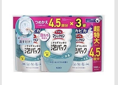 花王 トイレマジックリン 泡パック つめかえ サボン&シトラスの香り 1,080ml×3本入