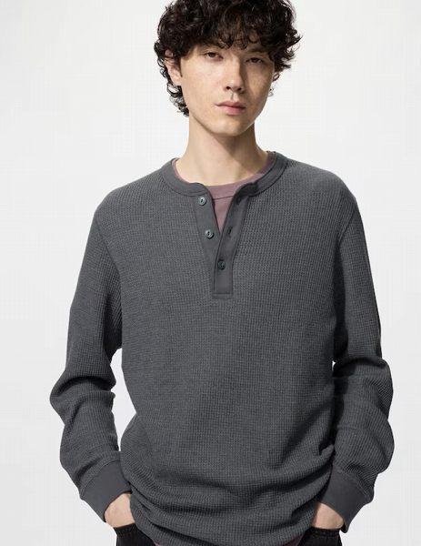ワッフルヘンリーネックTシャツ
