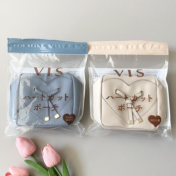 『VIS ハートカットポーチ QUILTING SAXE BLUE/QUILTING BEIGE』