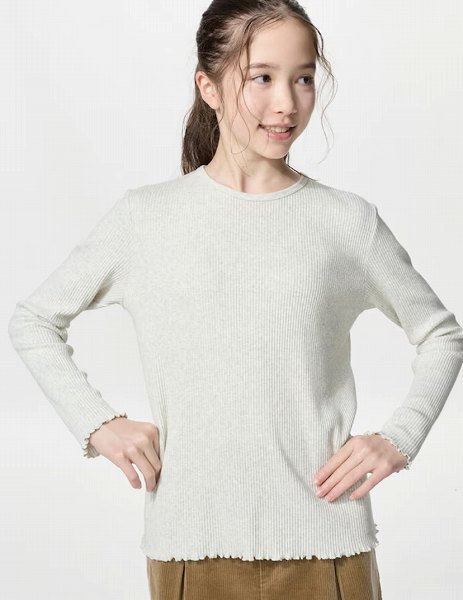 GIRLS リブクルーネックTシャツ