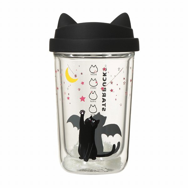 ハロウィン2026ダブルウォール耐熱グラスカップキャットグローインザダーク355ml