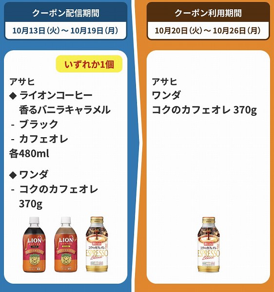 アサヒ ライオンコーヒー 香るバニラキャラメル ブラック/カフェオレ 各480ml/ワンダ コクのカフェオレ 370g